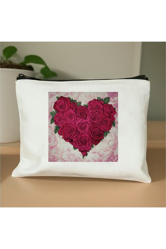Tote Bag Pink Love Cosmetic Bag Roses Heart Romanticism Travel Essentials Ladies Accessories White