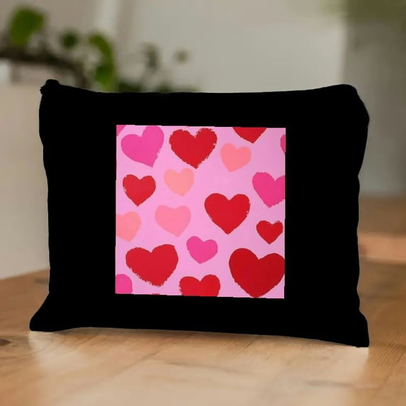 Pratyus Tote Bag Pink Love Cosmetic Bag for Women Friends Hearts Pink Art Travel Essentials Ladies Accessories Black