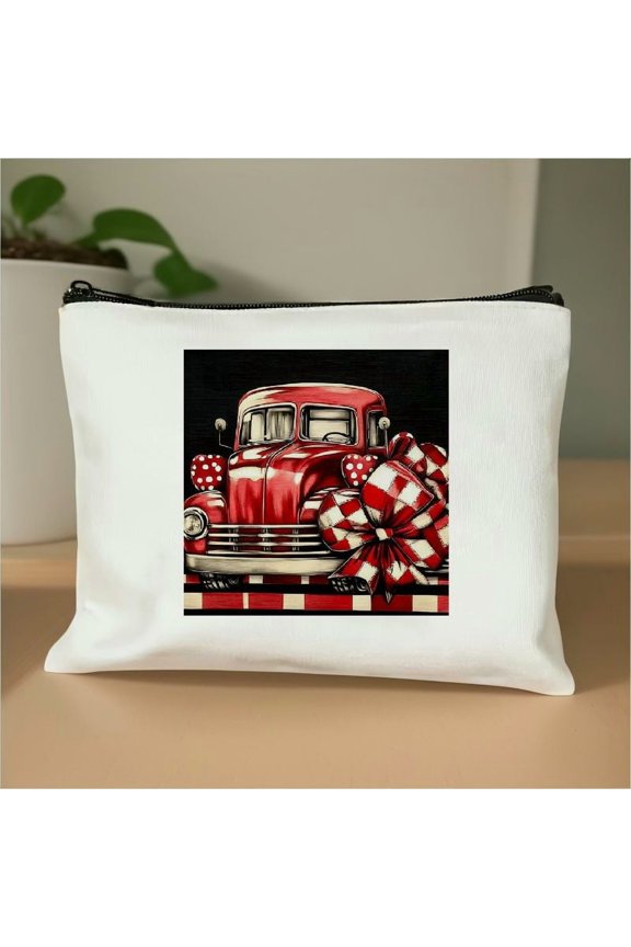 Tote Bag Pink Love Cosmetic Bag with Bow Checkered Pattern for Women Friends Travel Essentials Accessories White