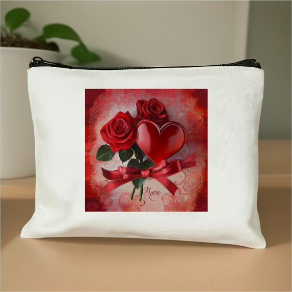 Pratyus Tote Bag Roses Theme Pink Love Cosmetic Bag for Women Friends Travel Essentials Ladies Accessories White