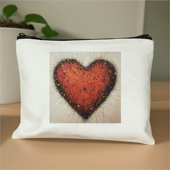 Pratyus Tote Bag Valentine Gift Pink Love Heart Dots Lines Cosmetic Bag for Women Friends Travel Essentials Ladies Accessories White
