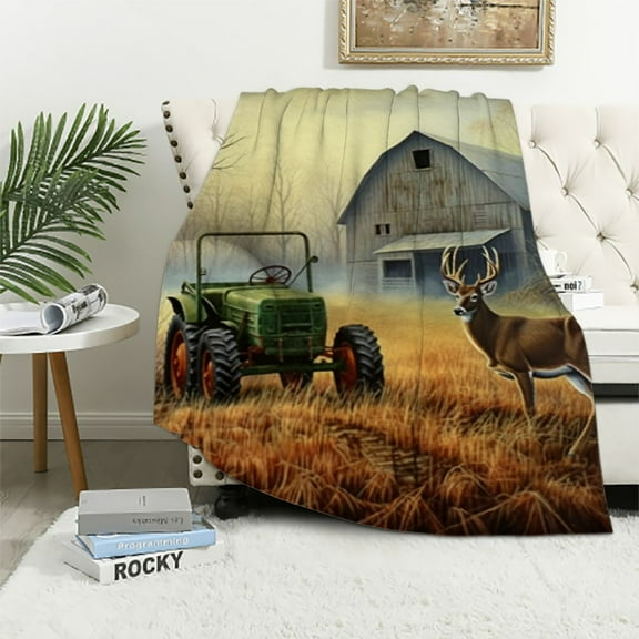 Pratyus Tractor Deer Barn Print Throw Blanket Lightweight Soft Blanket for All Seasons Gifts 40x50in