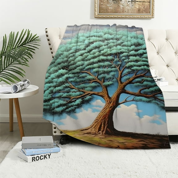 Pratyus Tree Hill Sky Flannel Throw Blanket Soft Plush All Seasons Blanket for Couch Sofa Bed Office Travel Camping School 50x60in