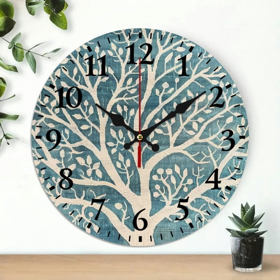 Pratyus Tree Round Wooden Wall Clock for Home Decor, Frameless Analog Wall Clock for Living Room, Silent Decorative Wall Clock - 10 Inches, Bright and Clear Color 10x10in