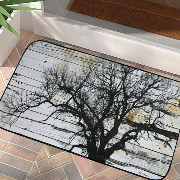 Pratyus Tree Wooden Wall Barn Outdoor Doormat for Entryway Indoor Entrance Indoor/Outdoor/Front Door/Bathroom Mats Felt Mat for Home Entrance Outside Entry 19.68*39.37 in