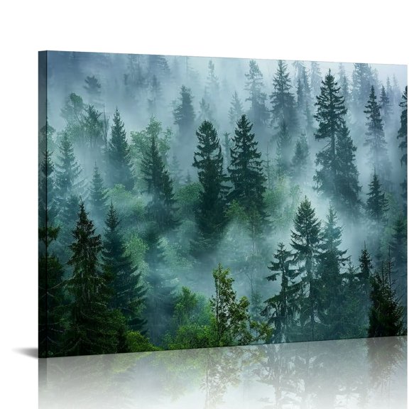 Pratyus Trees Fog Naturalism Canvas Wall Art Decor Ready To Hang Room Home Art Decor 20x16in