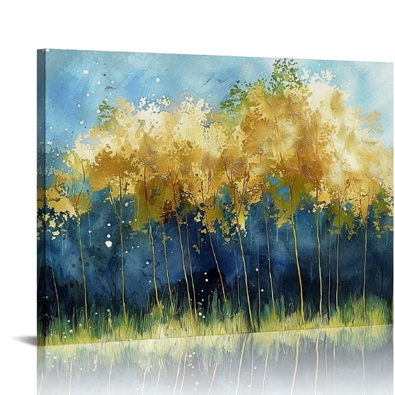 Pratyus Trees Grass Blue Sky Canvas Wall Art Decor For Bedroom Kitchen Pictures - Ready To Hang Fashion Home Art Decor 20x16in