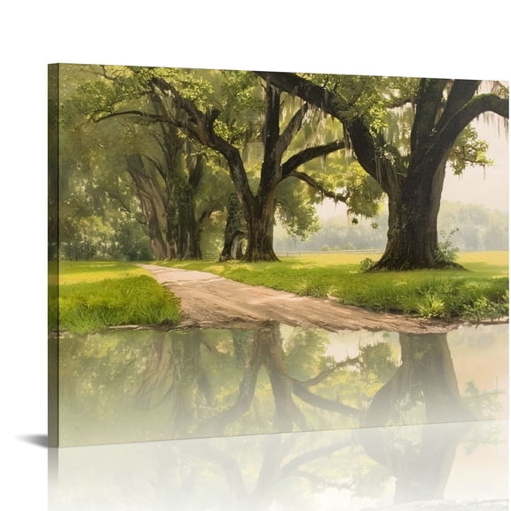 Pratyus Trees Grass Dirt Road Canvas Print on Canvas Wall Art for Home Decor, Ready to Hang 16x12in