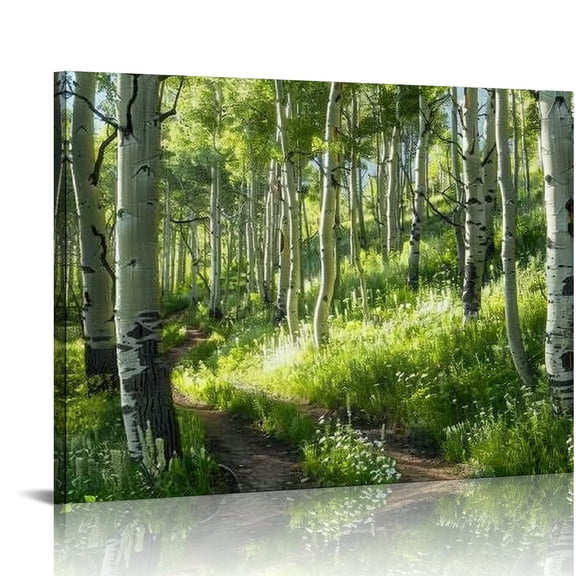 Pratyus Trees Grass Trail Canvas Wall Art Ready To Hang Home Decor for Living Room Bedroom Kitchen Office Salon Bar Mediation 16x12in