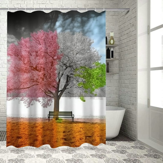 Pratyus Triadic Color Scheme Quick-Drying Shower Curtain Set for Bathroom 100% Polyester Fiber Home Bathtubs Decoration with Hooks 60x72