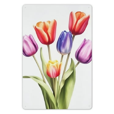 Pratyus Tulips Hanging Plaque Home Garden Decor Metal Sign for Restaurants Bars Schools Offices 8x12in