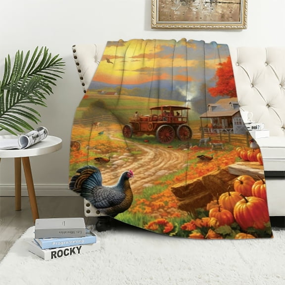 Pratyus Turkey Farm Harvest Flannel Blanket for Bed Couch Chair All Seasons Soft Plush Blanket Thanksgiving Theme 40x50in