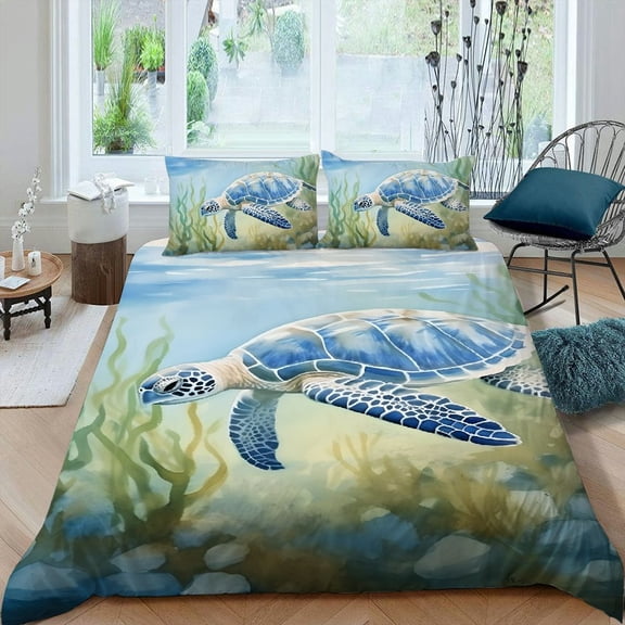 Pratyus Turtle 3-Piece Bedding Set Comfortable and Breathable Peach Skin Fabric Bedroom Guest Room 87x68in