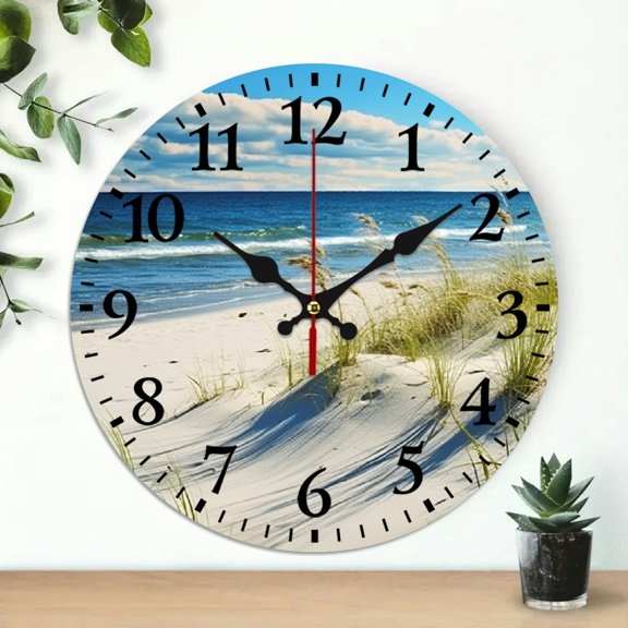 Pratyus Wall Clock Beach Scenery Print Decor for Living Room 10 Inch Silent Battery Operated Decorative Clock for Home Office 10x10in