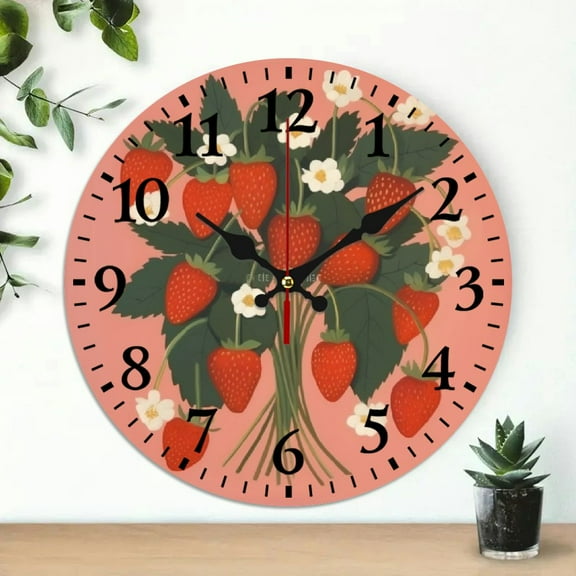 Pratyus Wall Clock Strawberries Flowers Annabel Kidston Print Wall Art Decor 10 Inches Silent Battery Operated Decorative Clock for Living Room Bedroom Kitchen Bathroom Office 10x10in