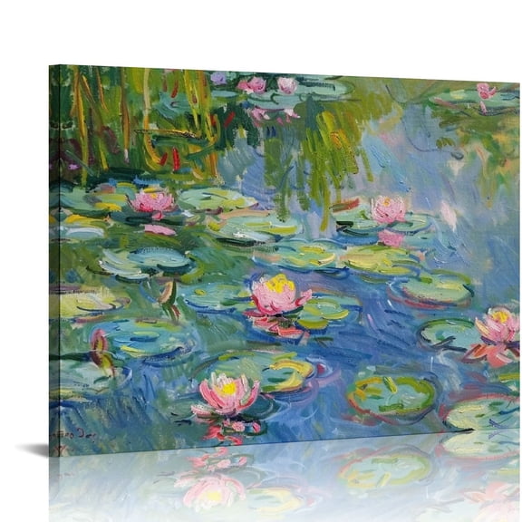Pratyus Water Lilies Theme Modern Canvas Art Prints for Home Decor, Ready to Hang 16x12in
