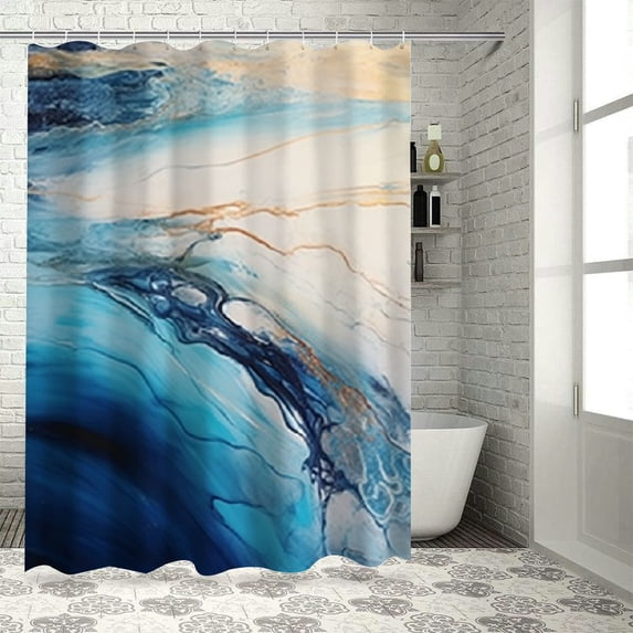 Pratyus Wave Printed Shower Curtain, Easy Care 100% Polyester Fiber Bathroom Decor with Hooks 36x72