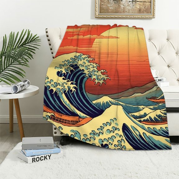 Pratyus Wave Sunset Clouds Flannel Throw Blanket for Couch Sofa Bed Office Decor All Seasons Long-Lasting Blanket 40x50in