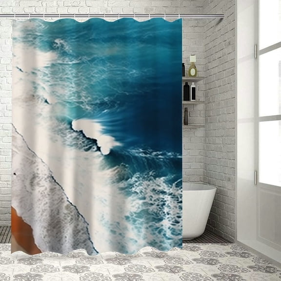 Pratyus Wave Surfboard Abstract Art Printed Shower Curtain Set with Hooks, Sustainable Polyester Fiber Bathroom Curtain for Easy Care and Use 60x72
