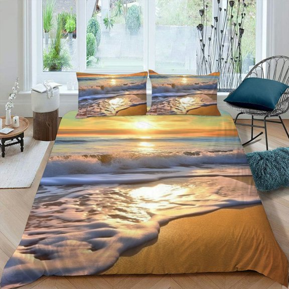 Pratyus Waves Sun 3-Piece Bedding Set (Single-Sided Print) Comfortable and Breathable Peach Skin Velvet Bedroom Guest Room 87x68in