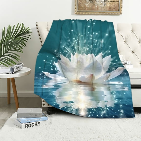 Pratyus White Flower Sparkles Radiant Light Flannel Throw Blanket for Couch Sofa Bed Office Travel Camping All Seasons Long-Lasting Warm Cozy Decorative Blanket 40x50in