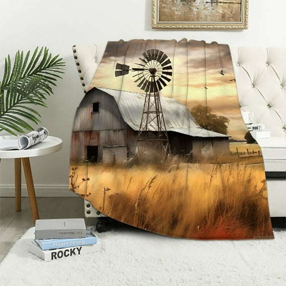 Pratyus Windmill Barn Birds Print Throw Blanket Lightweight Blanket for All Seasons Decor 60x80in