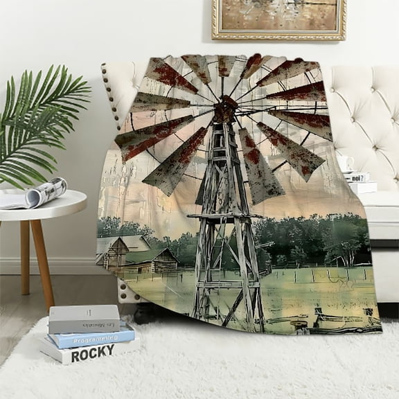 Pratyus Windmill Barn Folk Art Throw Blanket Children Soft Cozy Plush All Seasons Gift 50x60in