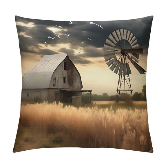 Pratyus Windmill Barn Grass Pillow Cushion Covers Square Design Spring Style Zipper Closure 1PC 20x20in
