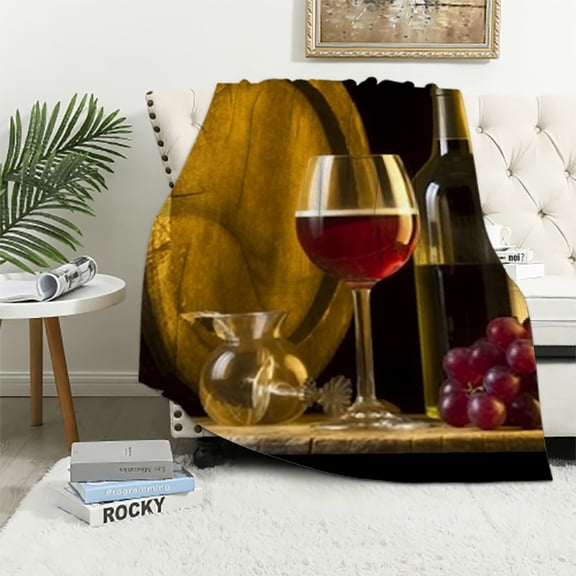 Pratyus Wine Glasses Bottle of Wine Clock Soft Cozy Printed Blanket & Throw for All Seasons Lightweight Soft Blanket 50x60in