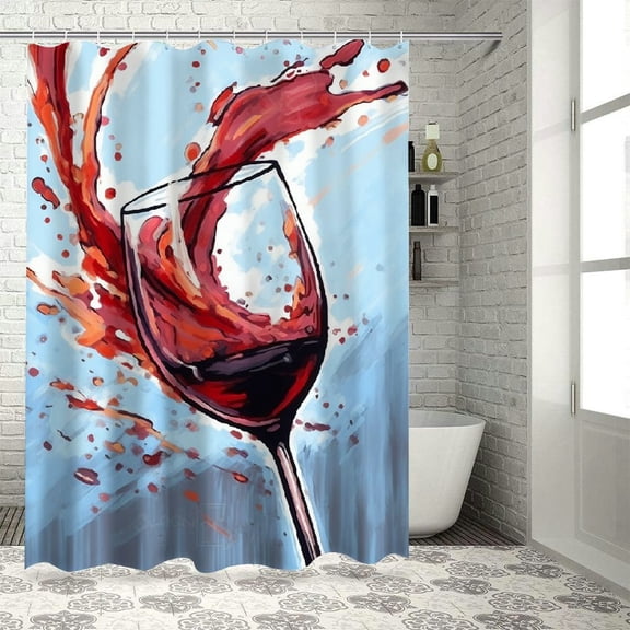 Pratyus Wine Pouring Glass Printed Shower Curtain Set with Hooks,100% Polyester Fabric, Easy Care, Sustainable Design for Bathroom 69x72