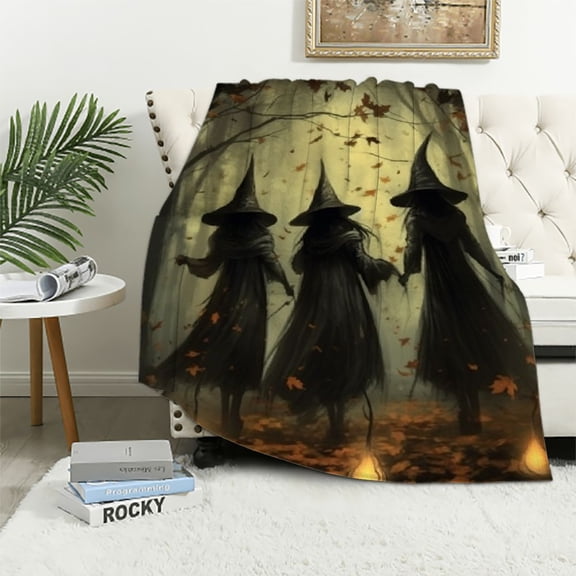 Pratyus Witches Forest Full Moon Throw Blankets Cozy Soft Fuzzy Plush Home Decor Blanket All Seasons Halloween 50x60in