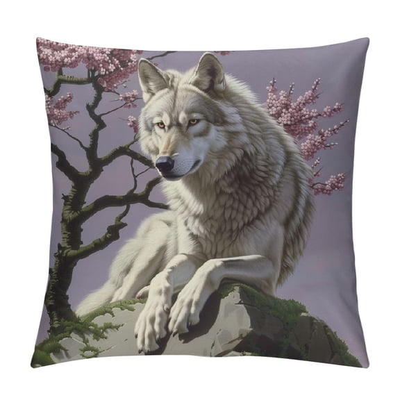 Pratyus Wolf Rock Tree Throw Pillow Covers Square Aesthetic Decorative Home Couch Decor 1PC 22x22in