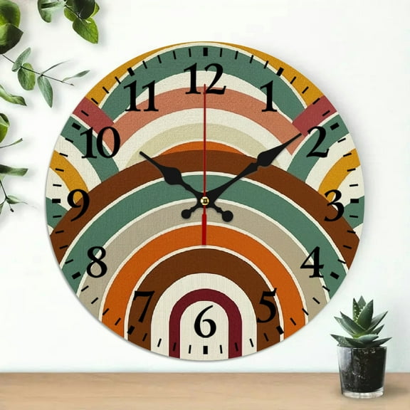 Pratyus Wooden Wall Clock Rainbow Pattern Print Wall Hanging Decor 10 Inches Frameless Round Analog Decorative Clock for Living Rooms Bedrooms Kitchens Dorms 10x10in
