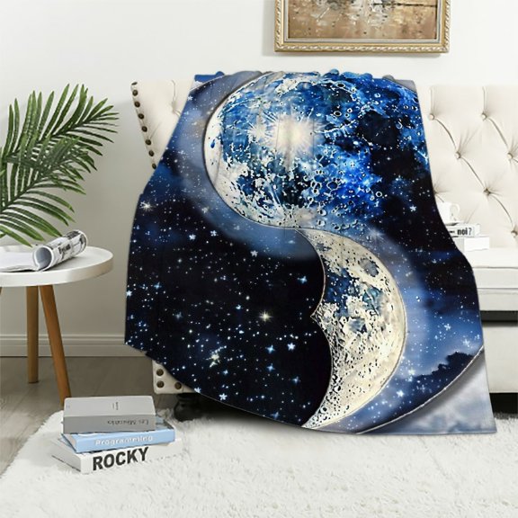 Pratyus Yin-Yang Symbol Moon Stars Flannel Throw Blanket for Couch Sofa Bed Home Decor All Seasons Lightweight 40x50in