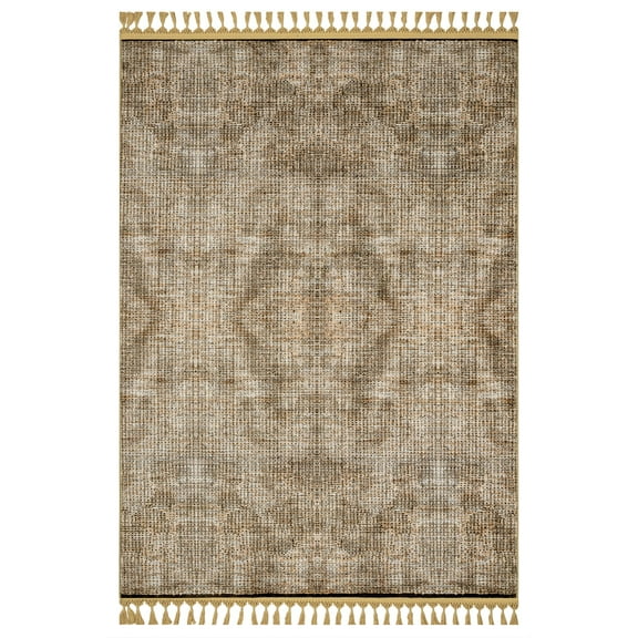 Praveena Abstract Brown Bamboo Area Rugs for Living Room Washable Rugs Boho Moroccan Area Rug Soft Neutral Geometric Bohemian Distressed Indoor Rug for Bedroom Dining Room Office Nonslip Rug