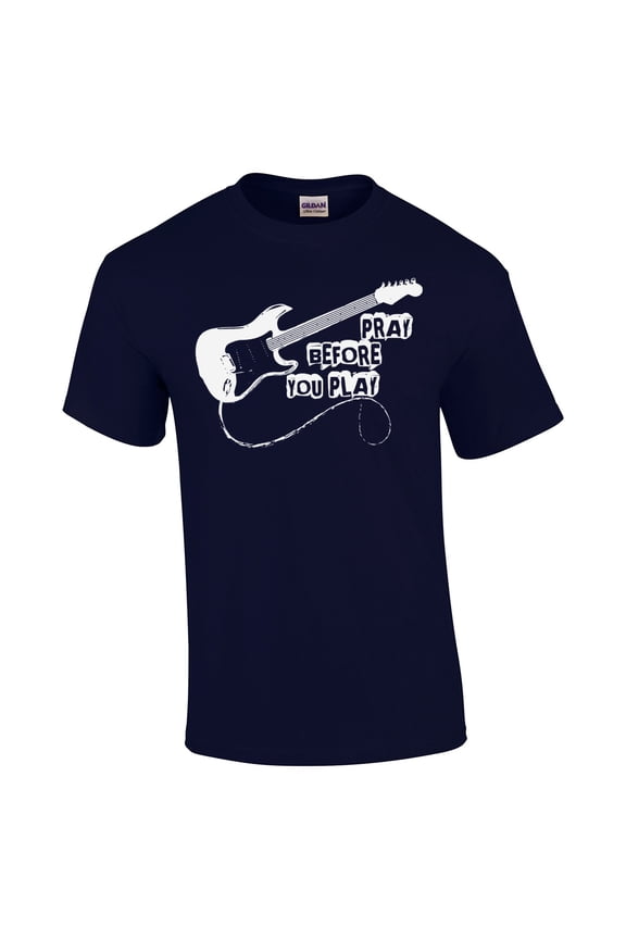 Pray Before You Play Christian Short Sleeve T-shirt-Navy-Small