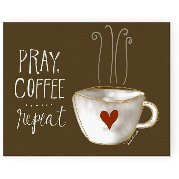 Pray Coffee Repeat Rustic Wood Wall Sign 12x15 (Unframed)