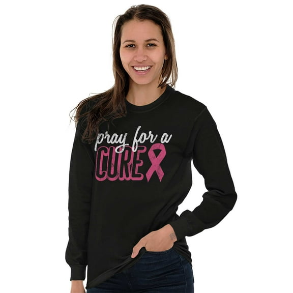 Pray For A Cure Breast Cancer Aware Women's Long Sleeve T Shirt Brisco Brands M