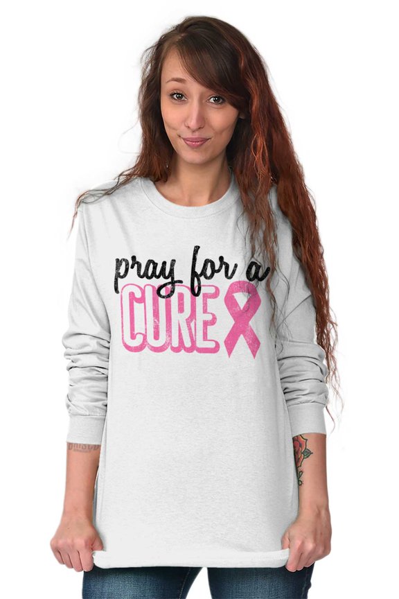 Pray For A Cure Breast Cancer Aware Women's Long Sleeve T Shirt Brisco Brands S