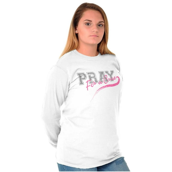 Pray For A Cure Breast Cancer Sport Women Plus Size Long Sleeve Graphic Tee Brisco Brands 3X