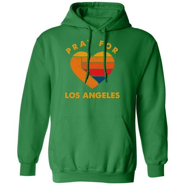 Pray For Los Angeles Tee - California Heart Retro Unisex Hooded Sweatshirt (Green, 3X-Large)