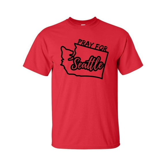 Pray For Seattle Unisex Adult Short Sleeve T-shirt-Red-large