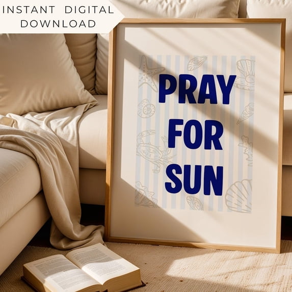 Pray For Sun Wall Art, Coastal Christian, Beach House, Hand Drawn ...