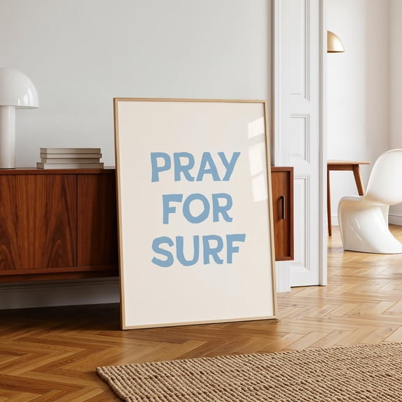 Pray For Surf Print, Coastal Blue Wall Art Surfing Print Home Decor #755, Unframed Canvas Size 24x36