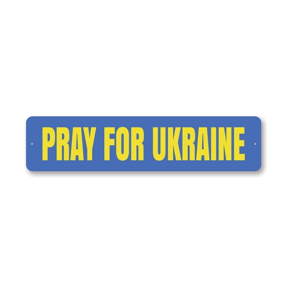 Pray For Ukraine Aluminum Metal Decor Sign - 4x18 inches