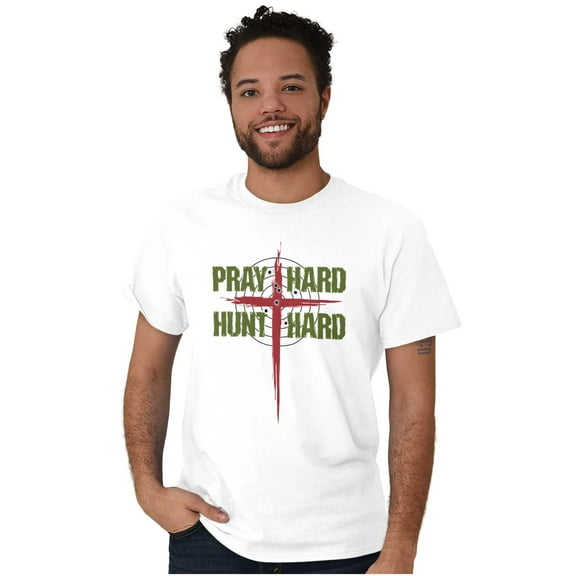 Pray Hard Hunt Deer Christian Hunter Men's Graphic T Shirt Tees Brisco Brands X
