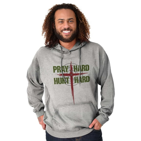 Pray Hard Hunt Deer Christian Hunter Unisex Plus Fleece Graphic Hoodie Brisco Brands 3X