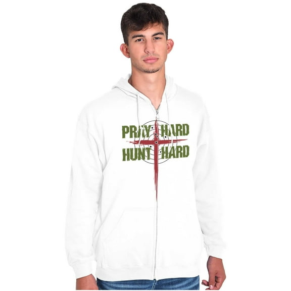 Pray Hard Hunt Deer Christian Hunter Zip Up Hoodie Men's Women's Brisco Brands L