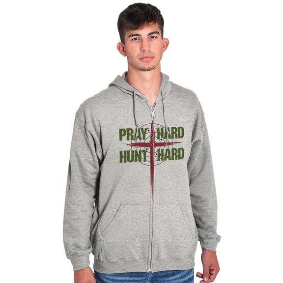 Pray Hard Hunt Deer Christian Hunter Zip Up Hoodie Men's Women's Brisco Brands X