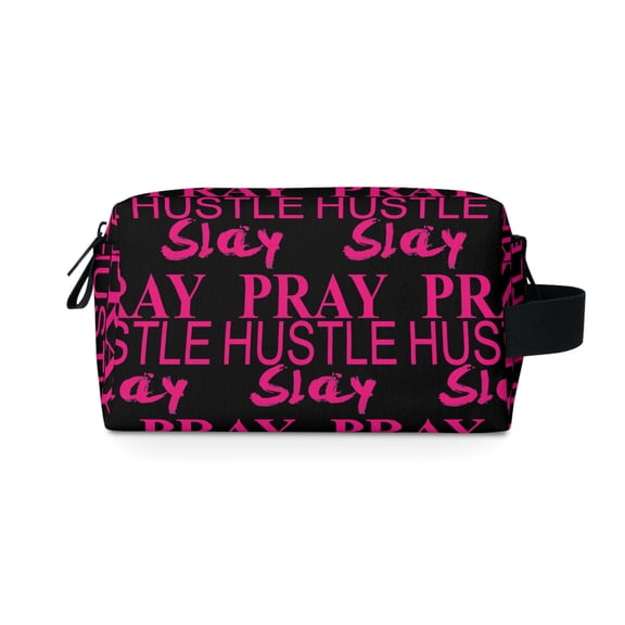 Pray Hustle Slay 100% Polyester Water Resistant Travel Toiletry Bag - Black - 7.5" x 4" x 3.8"